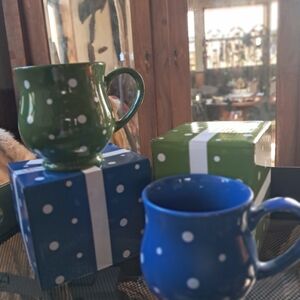 Temptations Green and Blue Polka Dot Mugs